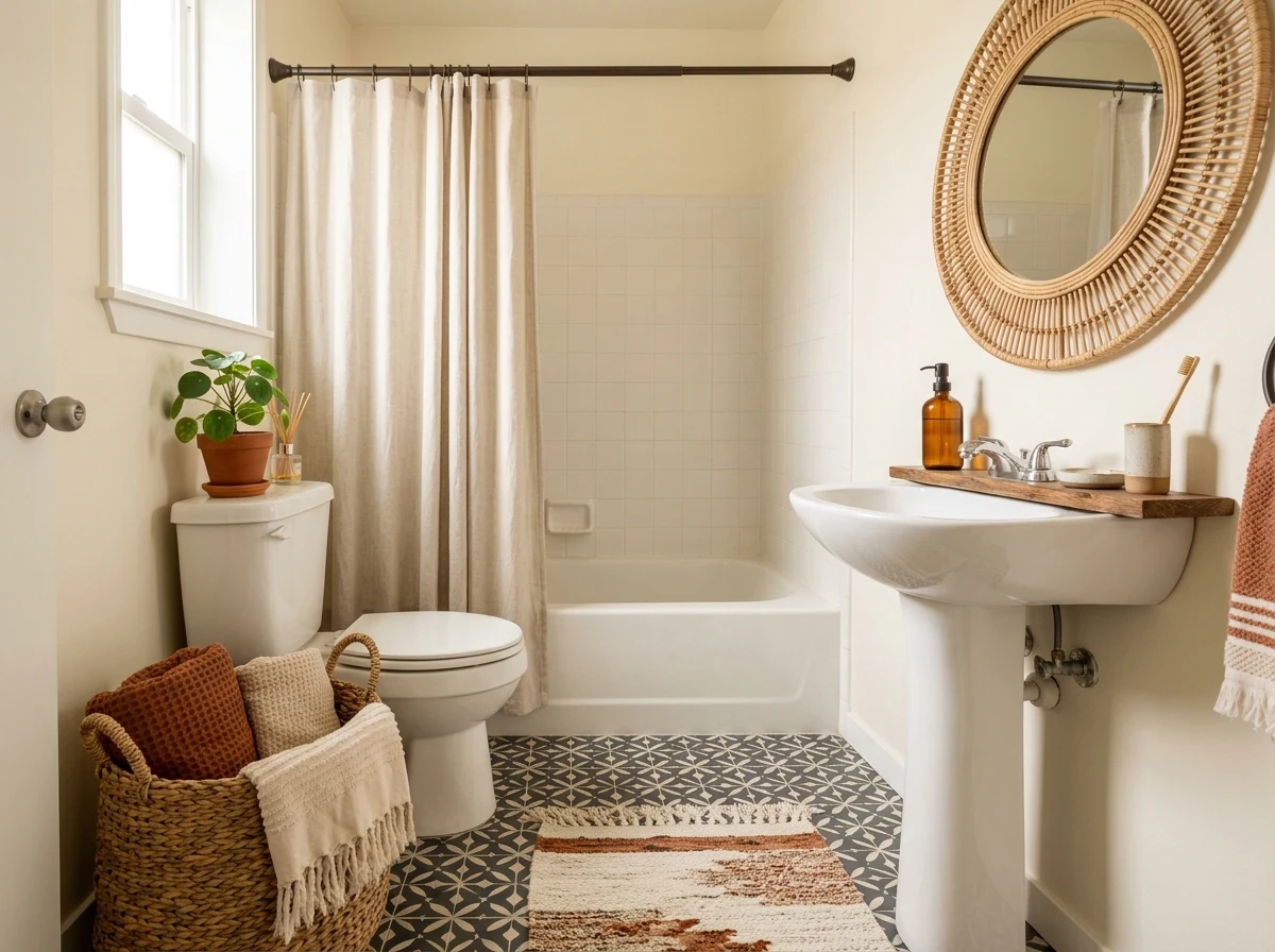 rental-friendly boho bathroom refresh