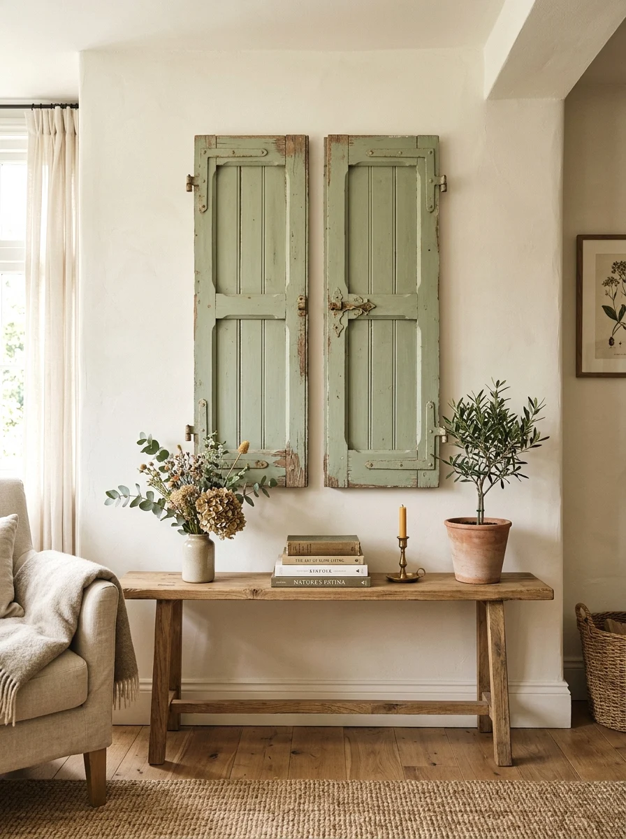 repurposed shutters as wall decor