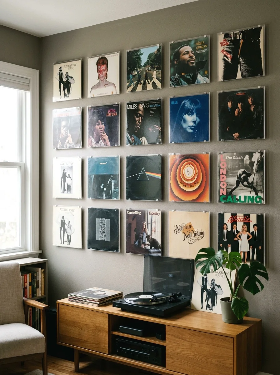 repurposed vinyl record wall display