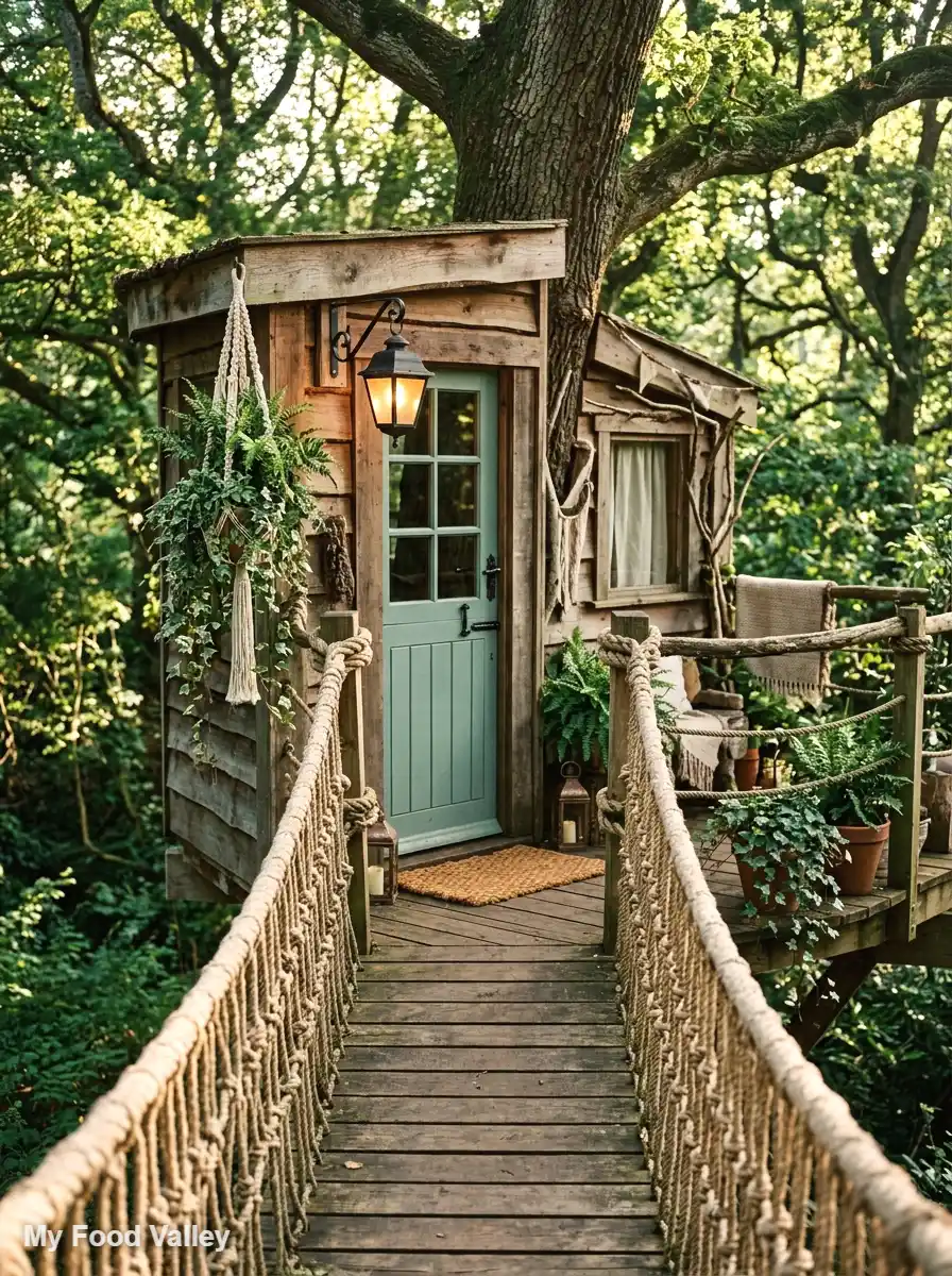 rope bridge entrance and woven railings