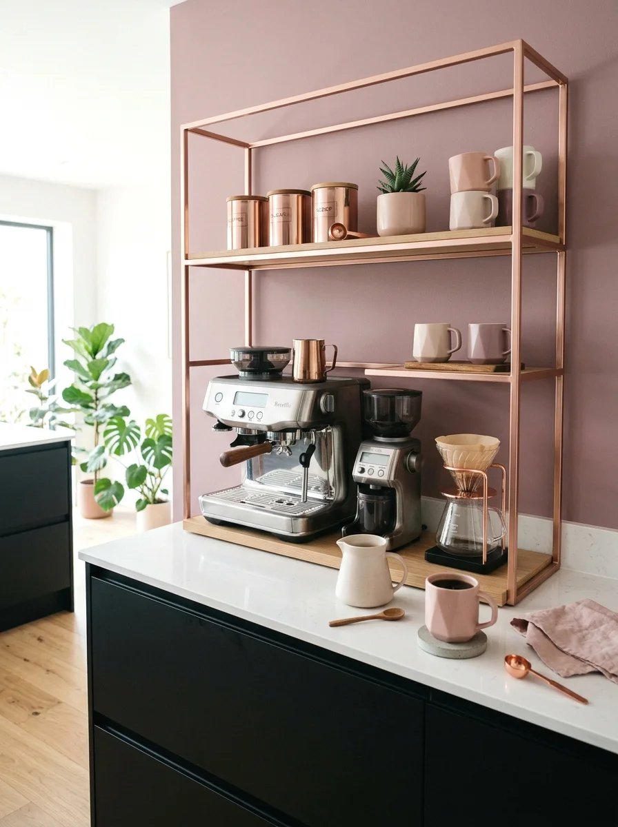 rose gold modern coffee bar