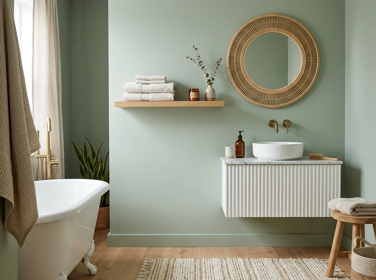 sage green walls and natural wood