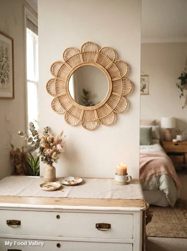 scalloped rattan petal mirror