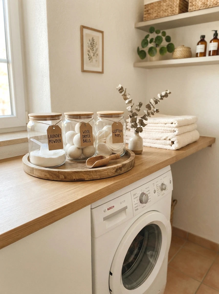 set up a glass jar detergent station
