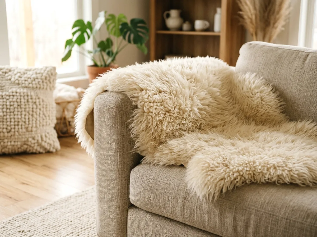 sheepskin throw for texture contrast