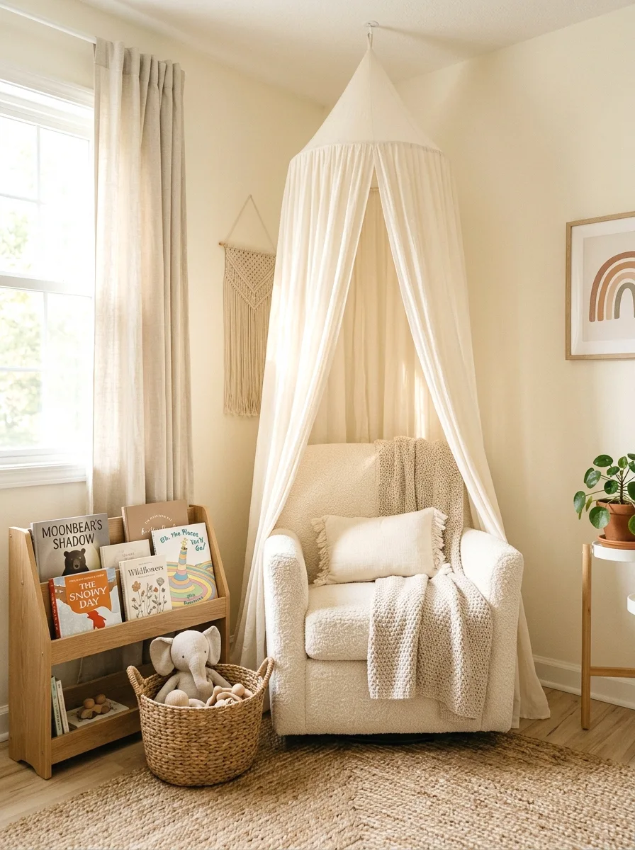 sheer canopy draped from the ceiling
