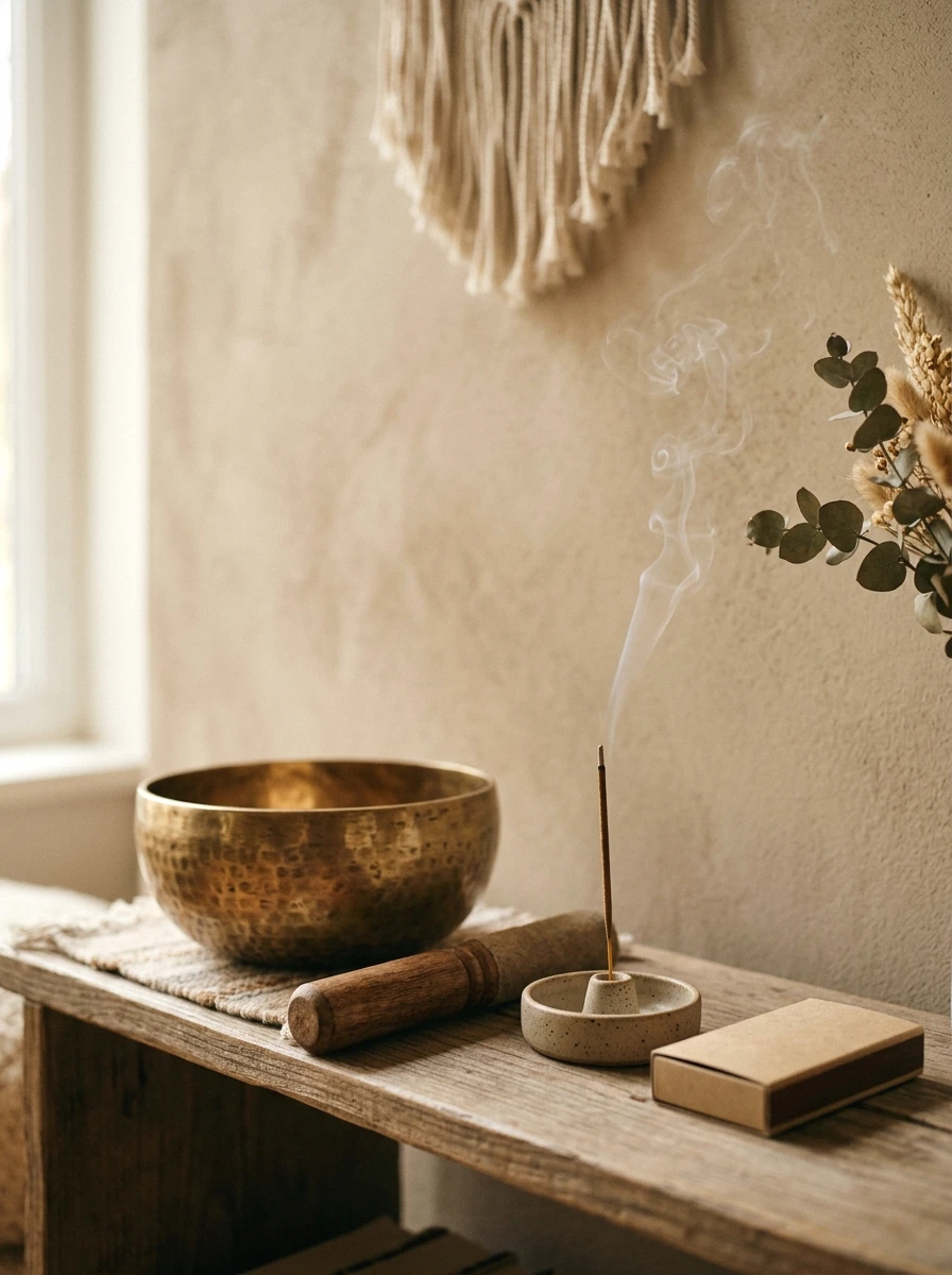 singing bowl and incense corner