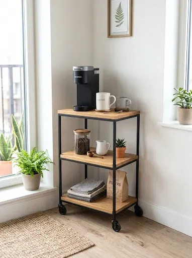 slim bar cart coffee station