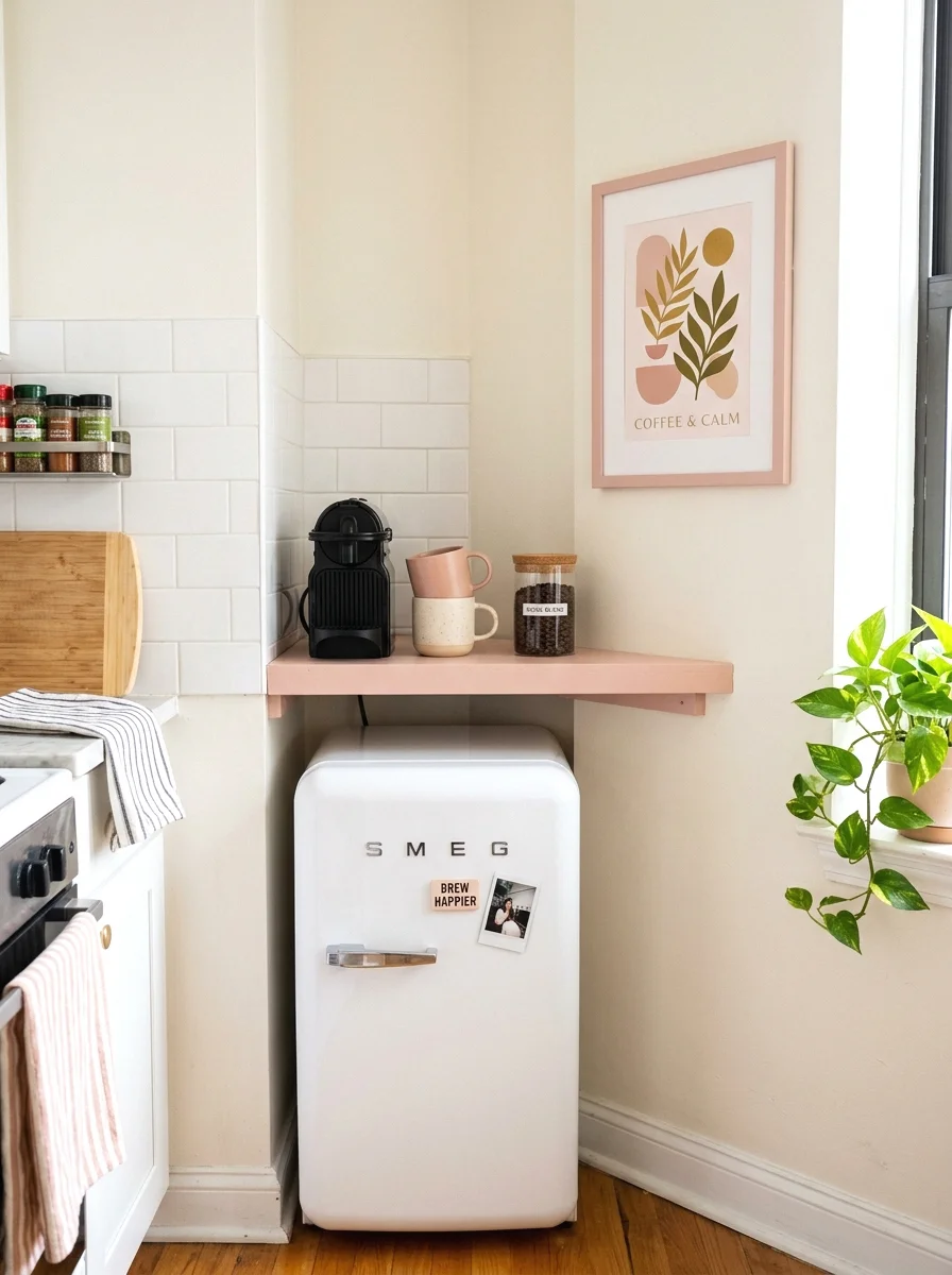 small apartment pink coffee nook