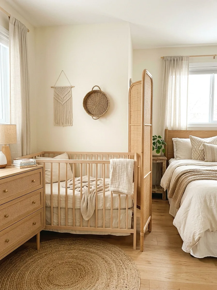 small nursery corner in a parents' bedroom