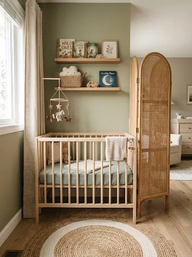 small-space boho nursery corner