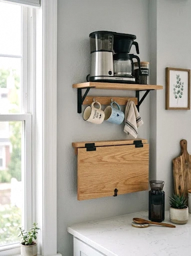 small space wall-mounted coffee bar