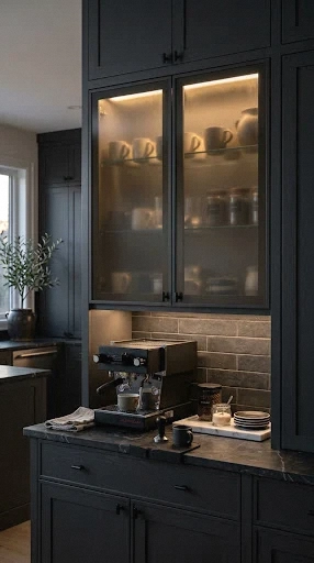 smoked glass cabinet coffee nook