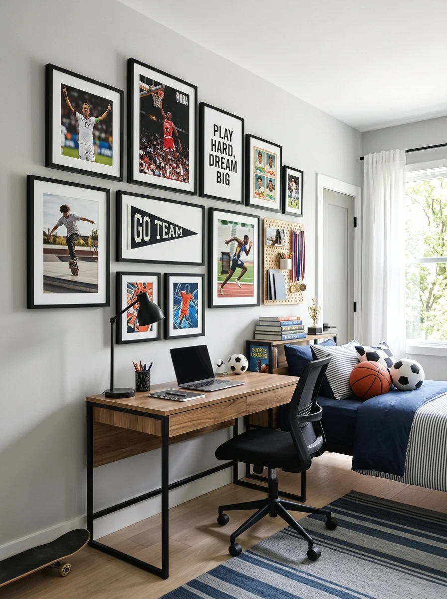 sports-themed gallery wall.