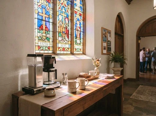 stained-glass inspired coffee station