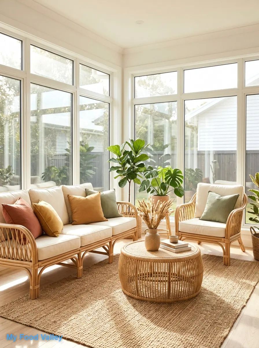 start with a rattan lounge set and cream cushions