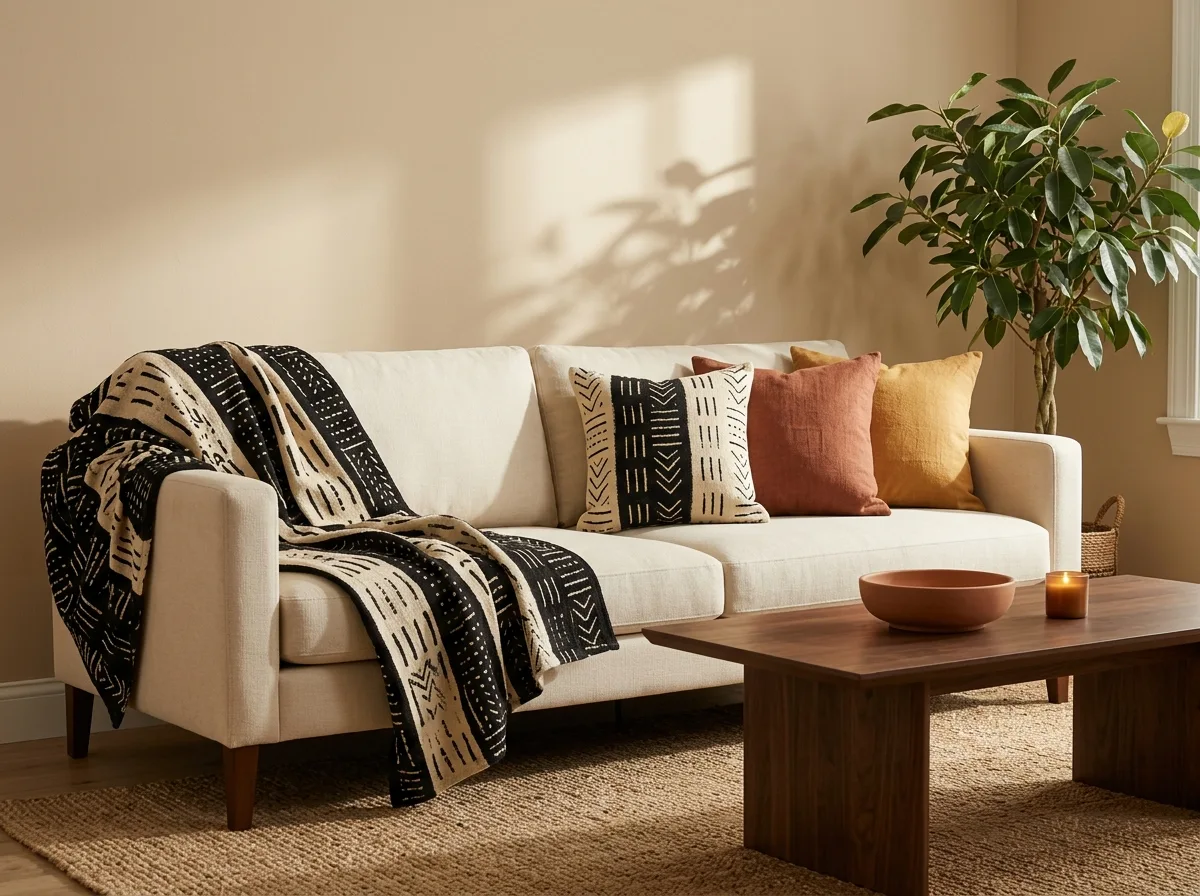 start with a statement mudcloth throw and pillows