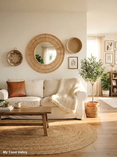 statement mirror above the sofa