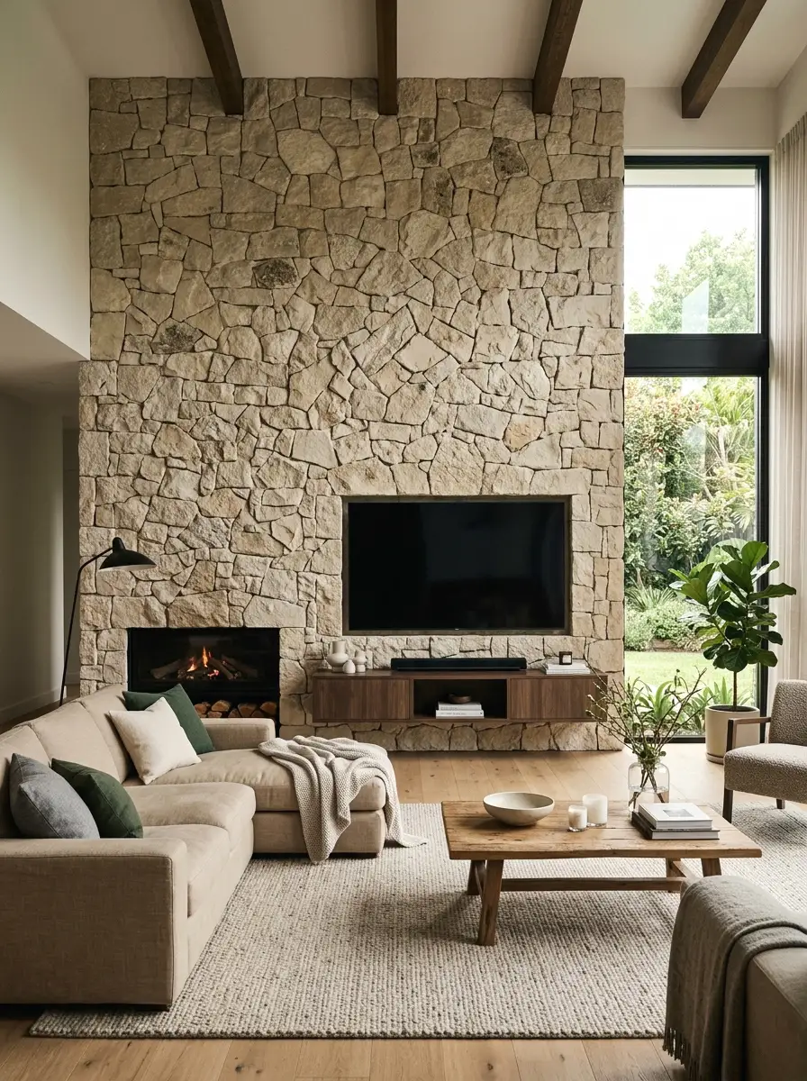 stone or tile feature wall