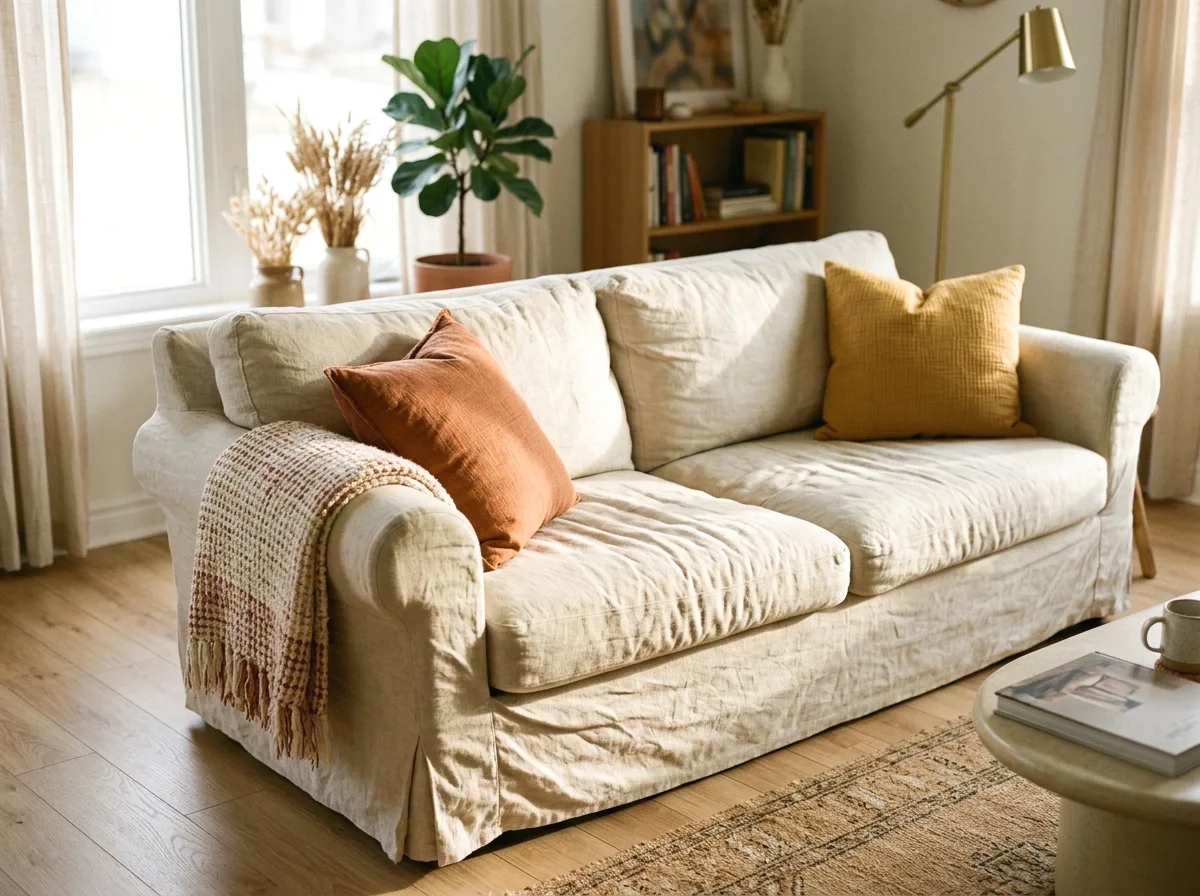 sun-bleached linen slipcover in warm ivory