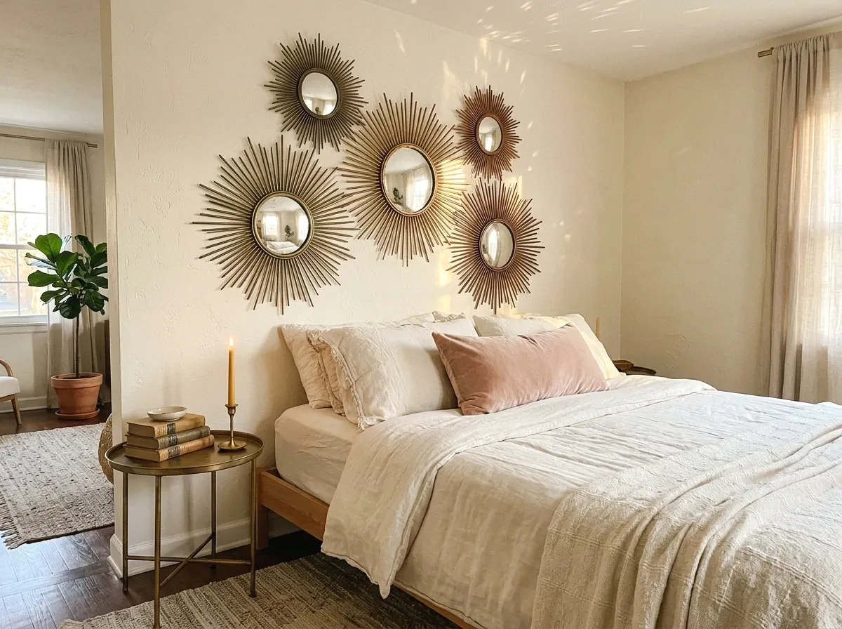 sunburst mirror cluster headboard