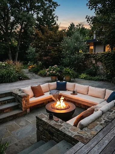 sunken fire pit conversation lounge