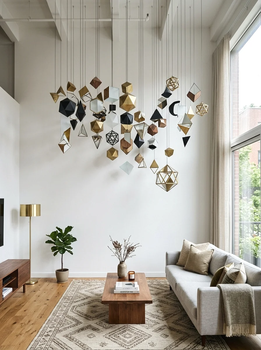 suspended ceiling-hung art installation