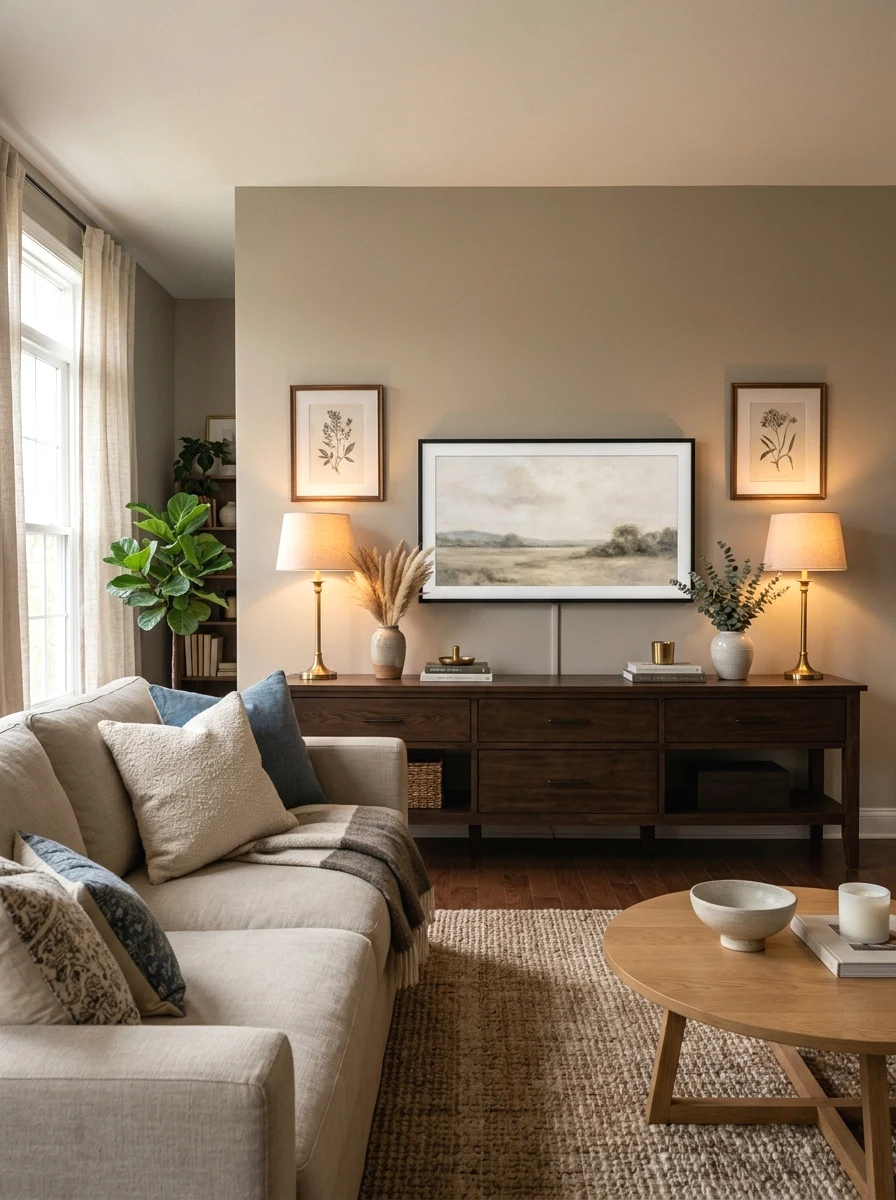 symmetrical console and lamp styling