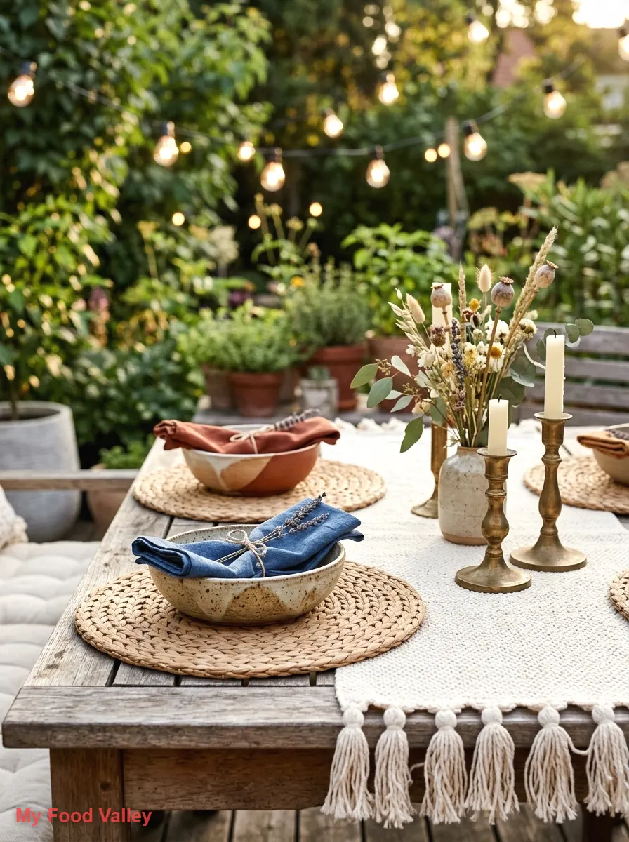 tasseled table runners and woven placemats