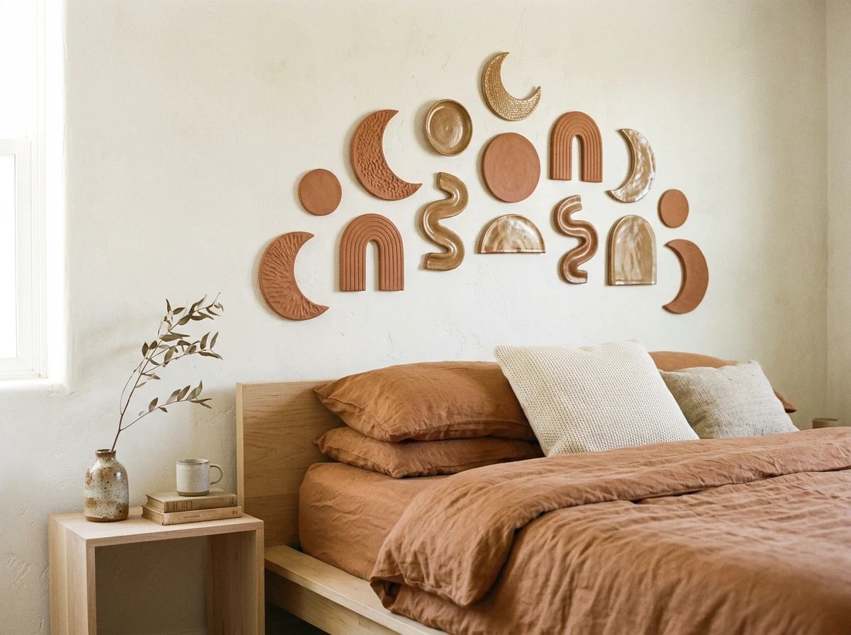 terracotta and clay wall art headboard