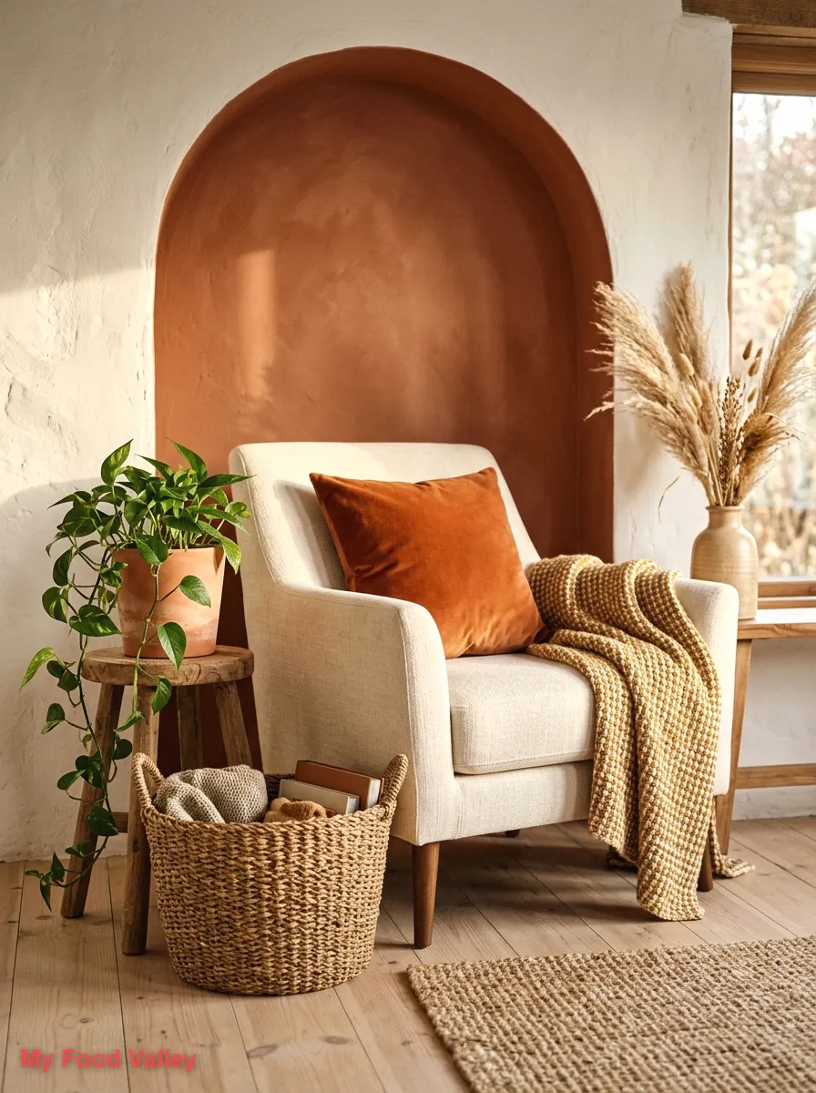 terracotta and rust reading corner