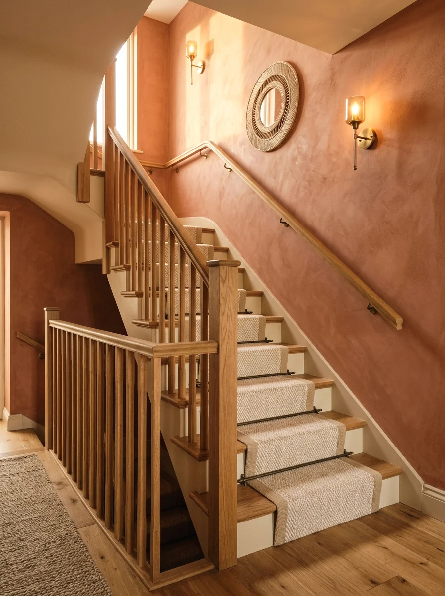 terracotta painted stair wall