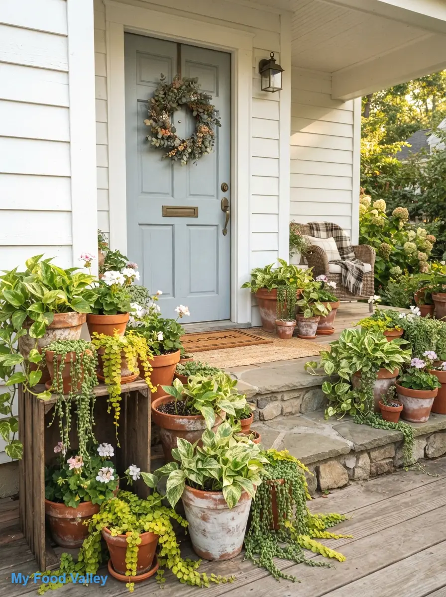 terracotta planters with trailing greenery