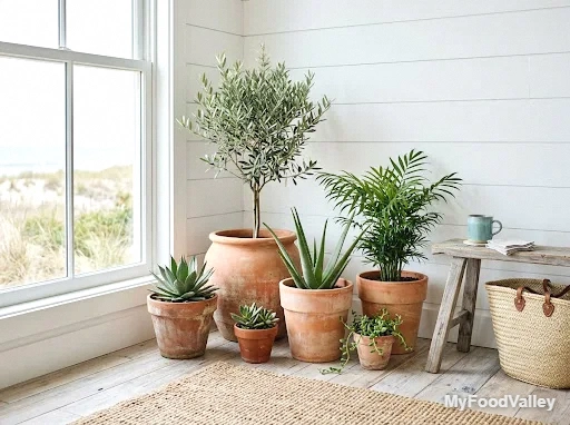 terracotta pots and tropical plants