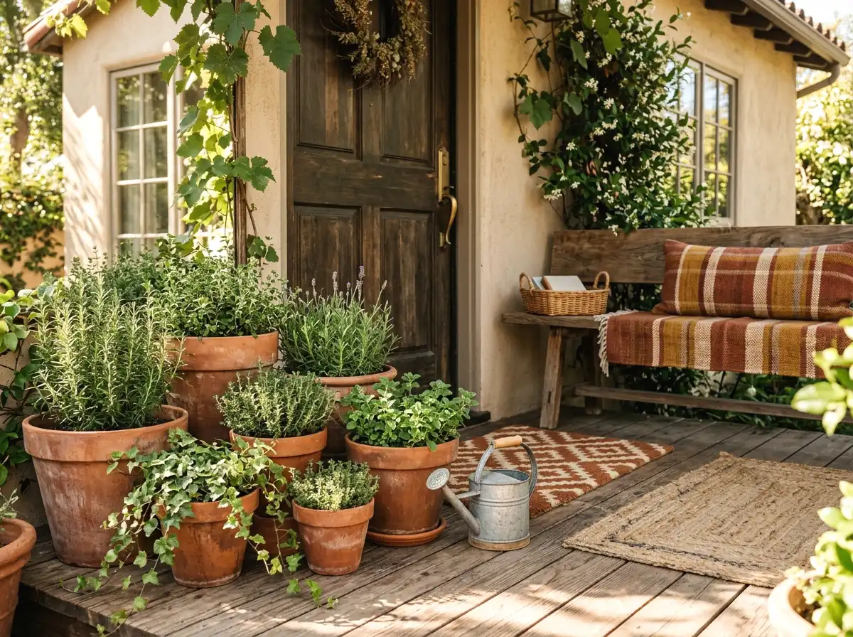 terracotta pots and warm earthy tones