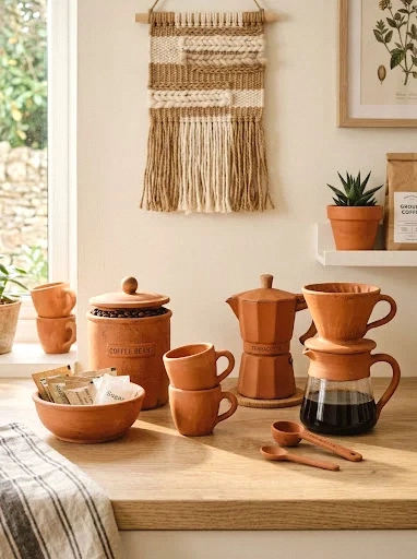 terracotta pottery coffee station