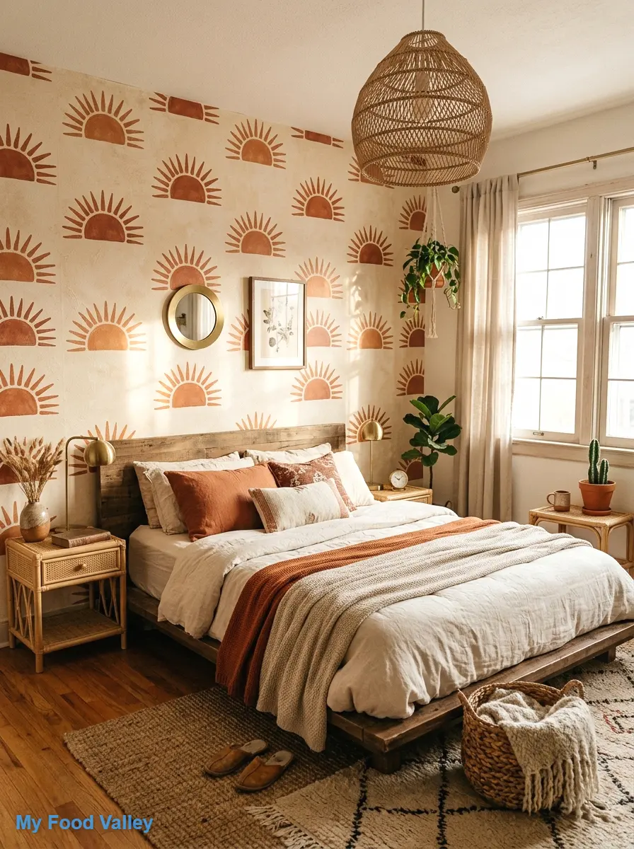 terracotta sun motif wallpaper