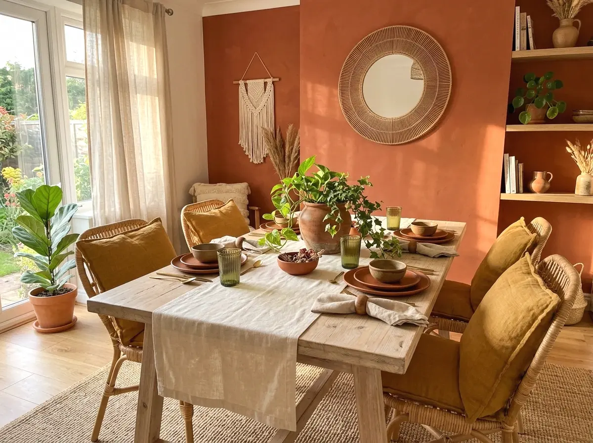 terracotta tones on walls and tableware
