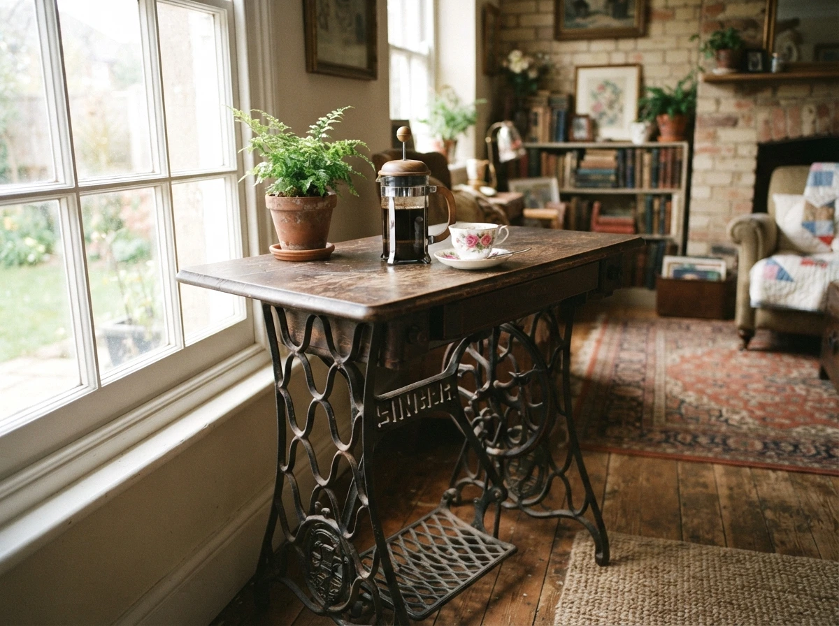 the antique sewing machine table