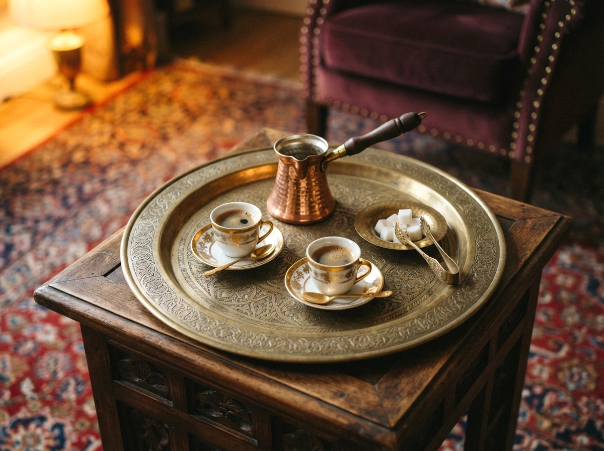 the vintage brass tray setup