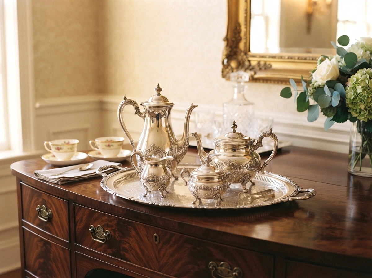 the vintage silver tea service bar