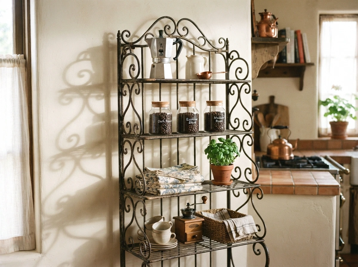 the wrought iron baker's rack