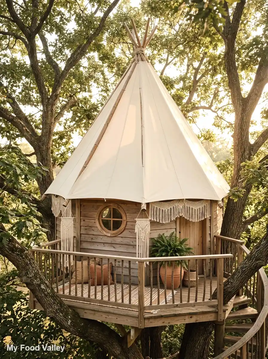 tipi-inspired treehouse roof