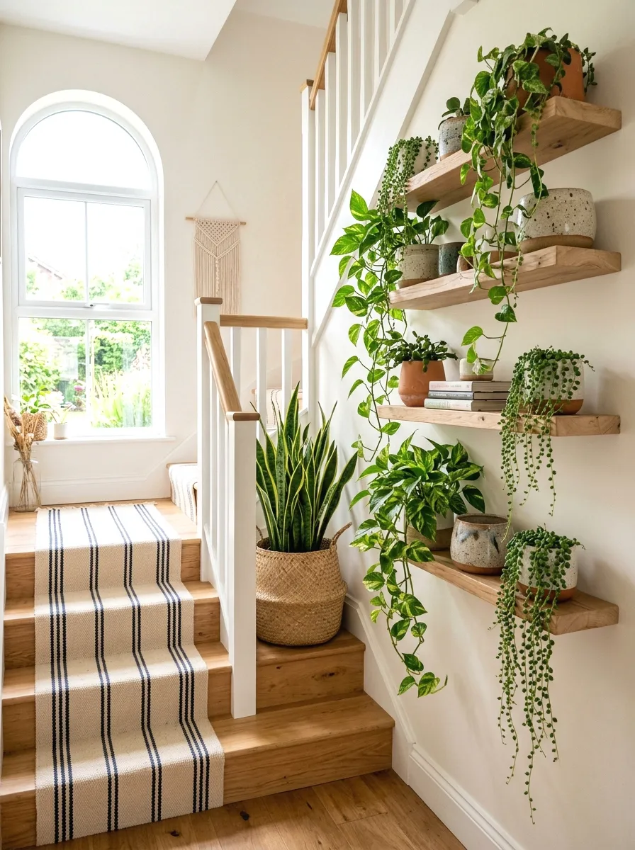 trailing plants on stair ledges and landings