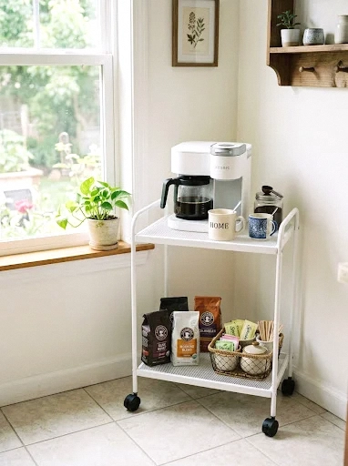 two-tier cart coffee station