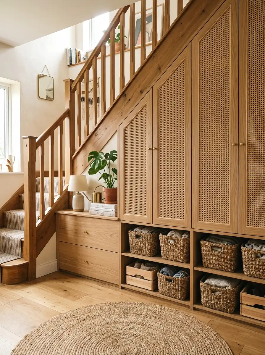 under stair storage with rattan doors