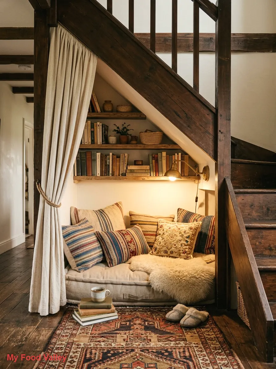 under-the-stairs reading nook