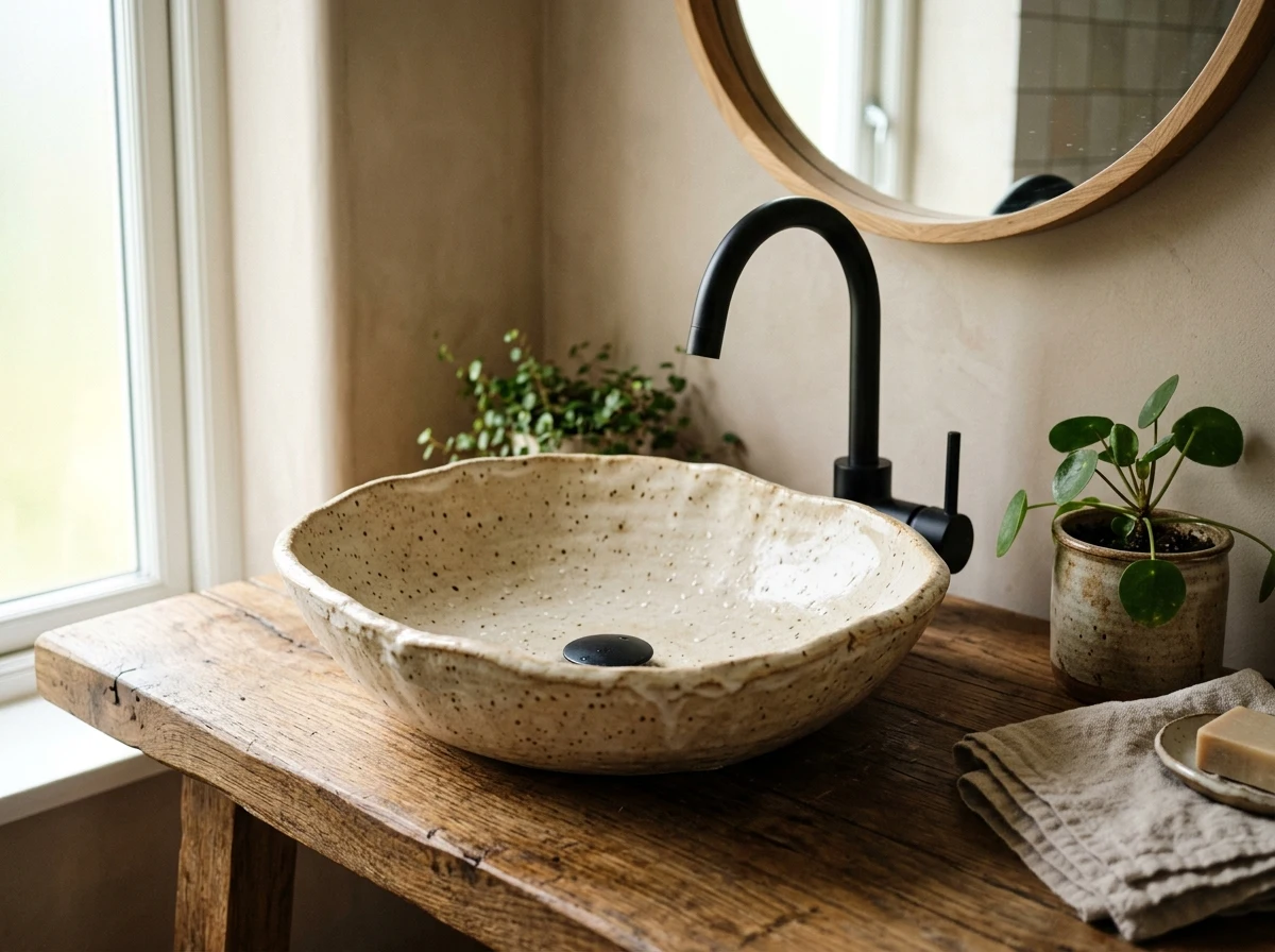 vessel sink in hand-thrown ceramic