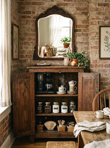 vintage cabinet coffee bar