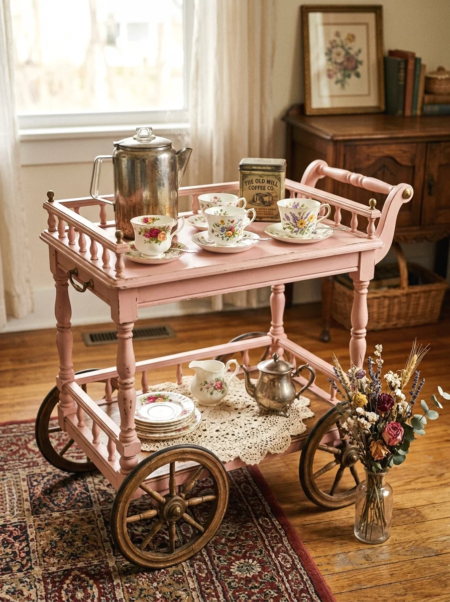 vintage pink coffee cart